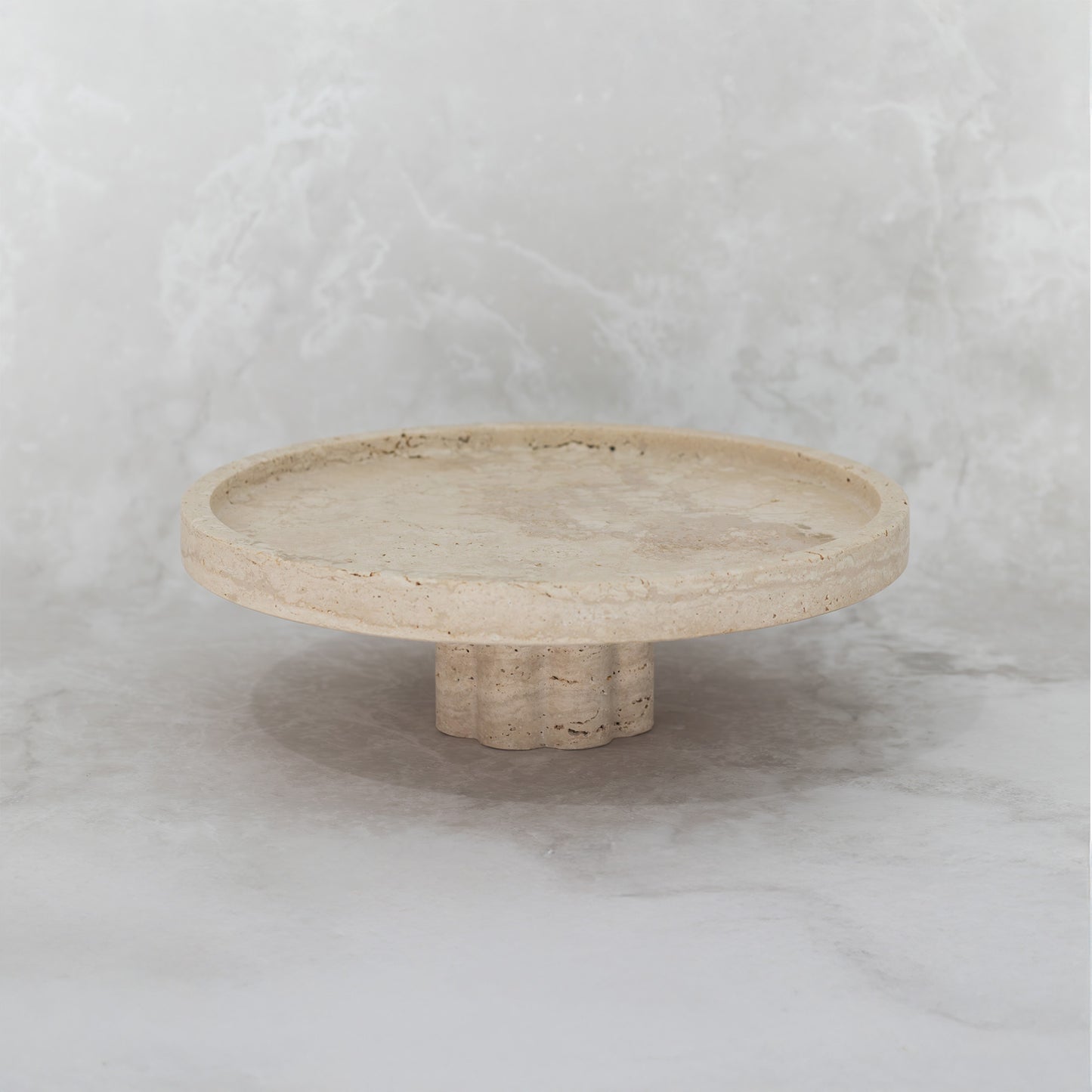 Fluted Stand Tray-Beige Travertine