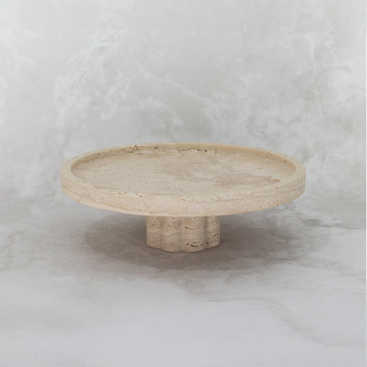 Fluted Stand Tray-Beige Travertine