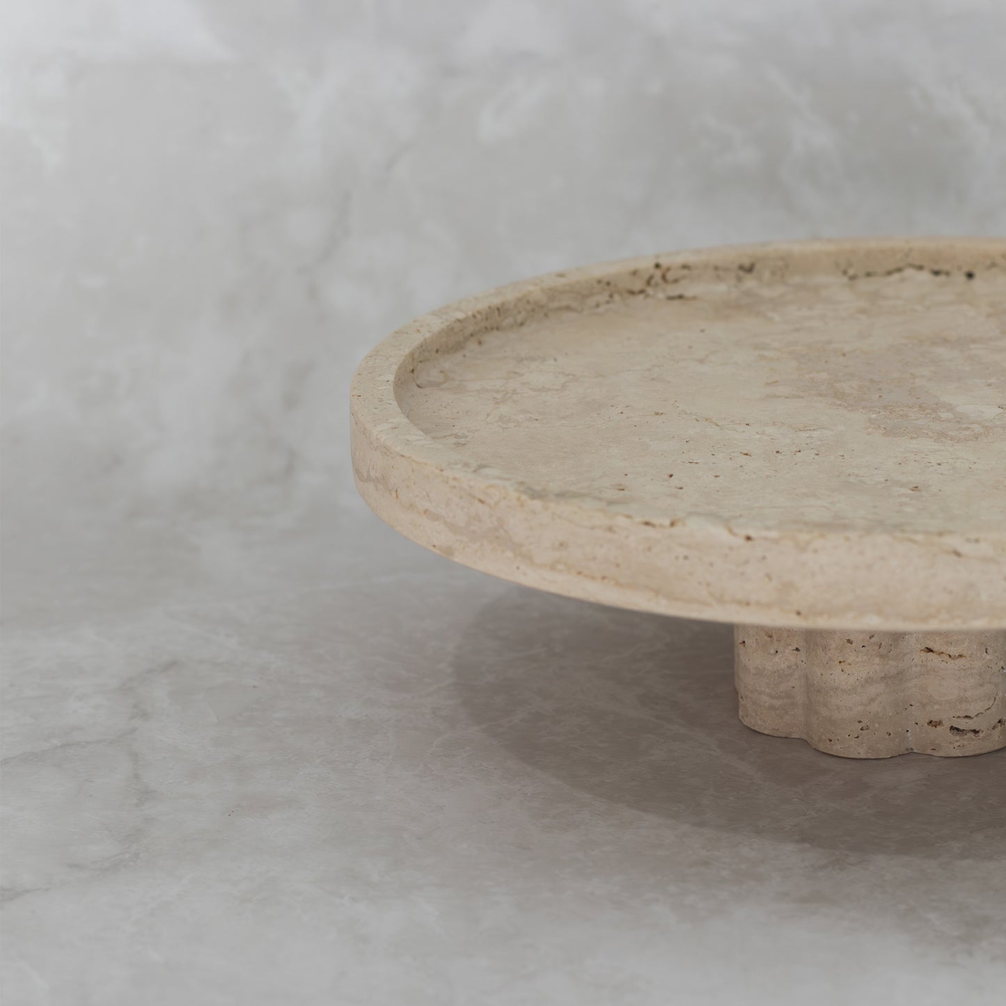 Fluted Stand Tray-Beige Travertine