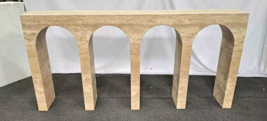 Custom Beige Travertine Arch Console Table